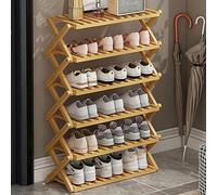 Étagère à chaussures pliable en bambou - 6 couches pour entrée, intérieur et extérieur, étagère à chaussures compacte, couleur bûche, rangement peu encombrant pour le camping et la maison