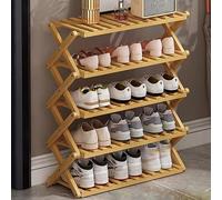 Étagère à chaussures pliable en bambou à 5 niveaux pour entrée intérieure et extérieure Design compact Finition en bois élégante Parfait pour le camping et le rangement à la maison