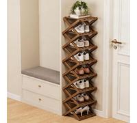 ÉTagèRe à Chaussures Pliable en Bambou à 9 Niveaux, Sans Montage, avec Structure AccordéOn, Design Vertical et Compact, IdéAle for Gagner de La Place, Robuste, Stable et Facile(Brown,8 layers)