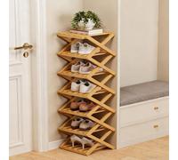 ÉTagèRe à Chaussures Pliable en Bambou à 9 Niveaux, Sans Montage, avec Structure AccordéOn, Design Vertical et Compact, IdéAle for Gagner de La Place, Robuste, Stable et Facile(Wooden,7 layers)