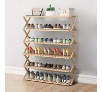 Étagère à chaussures pliable en bambou multi-couches pour couloirs, salons, balcons et cuisines, design simple, couleur beige, solution d'économie d'espace