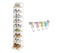 Étagère à chaussures pliable en métal étanche à 7 niveaux pour petits espaces 32 x 28 cm Idéal pour entrée extérieure Blanc 117 cm