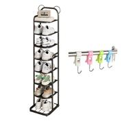 Étagère à chaussures pliable en métal étanche à 7 niveaux pour petits espaces 32 x 28 cm pour entrée Noir 117 cm