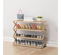Étagère à chaussures pliable multicouche en bambou - Rangement autonome polyvalent pour salon, balcon, porche - Couleur beige, design peu encombrant, parfait pour un usage domestique
