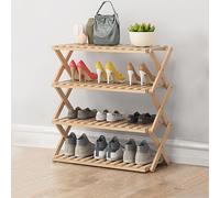 Étagère à chaussures pliable multicouche en bambou - Rangement peu encombrant pour le salon, le balcon et le porche - Solution de rangement autonome élégante beige