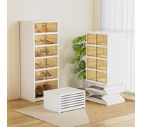 Étagère à chaussures pliable - Rangement empilable en plastique avec portes, roues et couvercles transparents pour placard et entrée - 6 niveaux, peut contenir 12 paires de chaussures