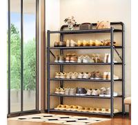 Étagère à chaussures pliable réglable à 3 ou 5 niveaux en métal noir 50 x 27 x 56 cm pour économiser de l'espace pour le couloir ou la porte de placard, parfait pour la décoration de la maison.