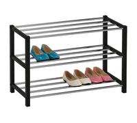 IDIMEX Étagère à Chaussures Dublin Rangement Porte-Chaussures avec 3 Niveaux pour 12 Paires en métal chromé et laqué Noir