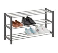 Idimex Étagère à chaussures Dublin – 3 niveaux pour 12 paires, métal chromé/laqué Gris