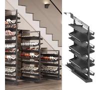 Étagère à chaussures réglable à 7 niveaux - Étagère de rangement empilable en métal pour placards et petits espaces, conception verticale peu encombrante, coulissante et rétractable, noire (