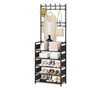 Étagère à chaussures réglable en métal à 5 niveaux avec 16 crochets de suspension et couvercle latéral, assemblage facile pour entrée, salle de bain, salon, noir