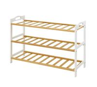 Étagère à Chaussures Relaxdays, H x L x P : 48 x 70 x 25 cm, en Bambou, 3 Niveaux, pour 9 Paires, Brun/Blanc