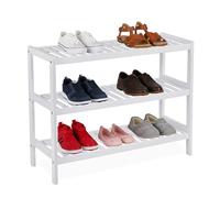 Étagère à Chaussures Relaxdays, H x L x P : 55 x 70 x 26 cm, Bambou, 3 Niveaux, pour 9 Paires, avec clayettes, Blanc