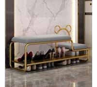 Étagère à chaussures rembourrée avec cadre en métal pour enfants et adultes, rangement d'entrée, design élégant gris doré, 120 x 32 x 45 cm, solution gain de place