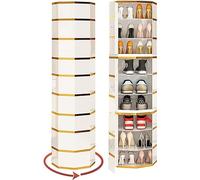 Étagère à Chaussures Rotative avec Portes - Tour D’Organisation De Chaussures Moderne pour L’entrée - Armoire à Chaussures en Métal pour Coin De Couloir, Golden, 9 Tiers