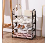 Étagère à chaussures simple à quatre couches pour dortoir, entrée et placard - Organiseur de chaussures empilable peu encombrant avec design amovible, peut contenir des sandales, Boo, noir