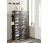 Étagère à Chaussures - SONGMICS - 10 Compartiments - Cadre en Acier - Panneaux en Plastique - Noir