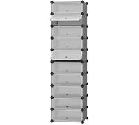 SONGMICS Meuble à Chaussures avec 10 Compartiments Rectangulaires, pour 20 Paires, Étagère Modulable en Plastique, Boîte à chaussures, avec Porte, Maillet, Rangement, Gris LPC010G01