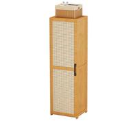 Étagère à chaussures verticale en bambou pour espaces étroits avec porte et étagère d'angle pour économiser de l'espace (30 × 33 × 129 cm)