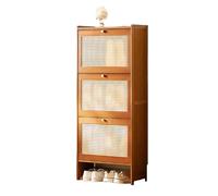 Étagère à chaussures verticale fine en bambou respirant 3 portes et 2 portes pour couloir, rangement élégant, noir, blanc laiteux et couleur thé (50 x 24 x 120 cm)