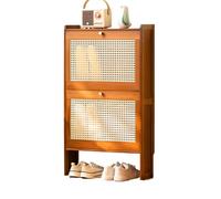 Étagère à chaussures verticale fine en bambou respirant pour couloir 3 ou 2 portes Options Original Noir Blanc laiteux Couleur thé Design compact (50 x 17 x 87 cm)