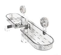 Étagère à deux points pour robinet de salle de bain avec ventouse pour un montage sûr sur des surfaces propres et lisses près d'une source d'eau (blanc transparent)