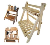 Étagère à échelle en bois pour étagère de table, unité à 2 niveaux, 34 x 18 x 35 cm, support pliable, style simple, échelle fleurs trapézoïdale pour jardin, salon, chambre coucher, maison en bo