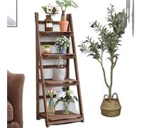 Étagère à échelle, pliable, bois rustique, brun foncé