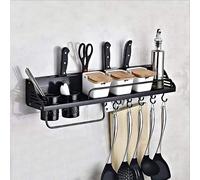 Étagère à épices 80CM Étagère de cuisine murale Étagère de cuisine 2 tasses Porte-épices multifonctionnel Porte-poêle Organisateur mural avec 10 crochets et 2 fentes pour tasses pour la cuisine