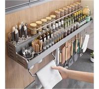 Étagère à épices à Double Couche, Support D’ustensiles De Cuisine Mural, avec Porte-Couteaux D Crochet, Grand Espace, Adapté pour S, Gray, 40cm