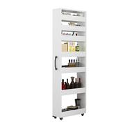 Étagère à épices à roulettes double face à 7 niveaux pour cuisine - Étagère mobile étroite pour petits espaces - Finition blanc chaud - Parfaite pour le côté du réfrigérateur.