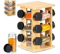 Étagère à épices avec récipients, en bois, rotative, 13 pièces.