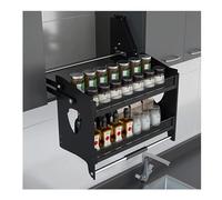 Étagère à épices de cuisine extensible, support mural à 2 niveaux, système de rangement en métal noir pour épices et bouteilles, nizer peu encombrant, essentiel de cuisine