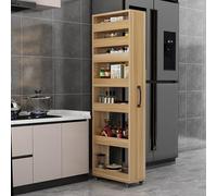 Étagère à épices en bois à 7 niveaux sur roulettes - Chariot de rangement de cuisine double face - Étagère mobile étroite pour petits espaces - Finition noyer clair