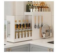 Étagère à épices et condiments à 2 niveaux avec tiroir, étagère de rangement coulissante étroite en métal robuste, étagère verticale coulissante pour épices et condiments de cuisine (Blanc - 2 niveau