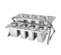 Étagère à épices extensible à 2 niveaux avec cuillères et couvercles, support incliné réglable pour l'organisation de la cuisine et du restaurant