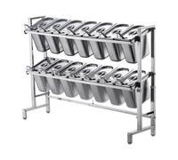 Étagère à épices extensible double couche en acier inoxydable avec couvercles, parfaite station de garniture de pizza pour la préparation du barbecue et la nization de table