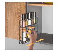 Metaltex Étagère à épices In&Out LAVA coulissante en métal EasyFix sans perçage 6×28×22 cm noir