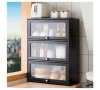 Étagère à épices moderne à 3 niveaux et porte-tasse à thé - Étagère élégante noire pour cuisine, salle à manger et entrée, 52 x 70 cm - Parfait pour nizer et décorer