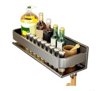 Étagère à épices murale de cuisine en acier au carbone sans perçage Gris 30 cm 40 cm avec 5 crochets pour épices condiments ustensiles