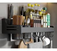 Étagère à épices murale, rangement suspendu for cuisine, étagère à épices avec crochets et porte-serviettes, rangement for armoire, épices de cuisine(Black,50Cm)