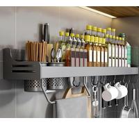 Étagère à épices murale, rangement suspendu for cuisine, étagère à épices avec crochets et porte-serviettes, rangement for armoire, épices de cuisine(White,80Cm)