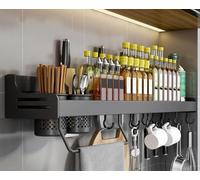 Étagère à épices murale, rangement suspendu for cuisine, étagère à épices avec crochets et porte-serviettes, rangement for armoire, épices de cuisine(Black,80Cm)