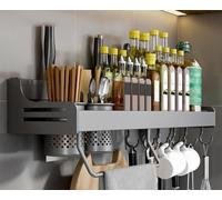 Étagère à épices murale, rangement suspendu for cuisine, étagère à épices avec crochets et porte-serviettes, rangement for armoire, épices de cuisine(White,60Cm)