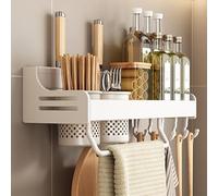 Étagère à épices murale, rangement suspendu for cuisine, étagère à épices avec crochets et porte-serviettes, rangement for armoire, épices de cuisine(Grey,40Cm)