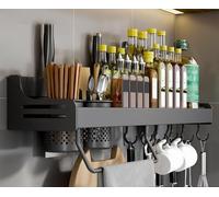 Étagère à épices murale, rangement suspendu for cuisine, étagère à épices avec crochets et porte-serviettes, rangement for armoire, épices de cuisine(Black,60Cm)
