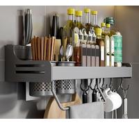 Étagère à épices murale, rangement suspendu for cuisine, étagère à épices avec crochets et porte-serviettes, rangement for armoire, épices de cuisine(White,50Cm)