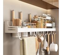 Étagère à épices murale, rangement suspendu for cuisine, étagère à épices avec crochets et porte-serviettes, rangement for armoire, épices de cuisine(Grey,80Cm)