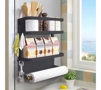 Étagère à épices pour réfrigérateur, étagère magnétique avec Porte-Serviettes en Papier à 2 Niveaux (Noir, Taille M)