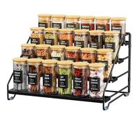 Étagère à épices réglable - OKZ - 4 étages - Métal noir - 24 bouteilles - 4 crochets - Antidérapant